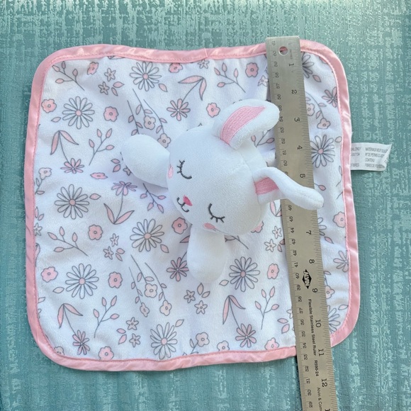 George White Pink Floral Bunny Rabbit Satin Trim Security Blanket Baby Lovey - Picture 6 of 16